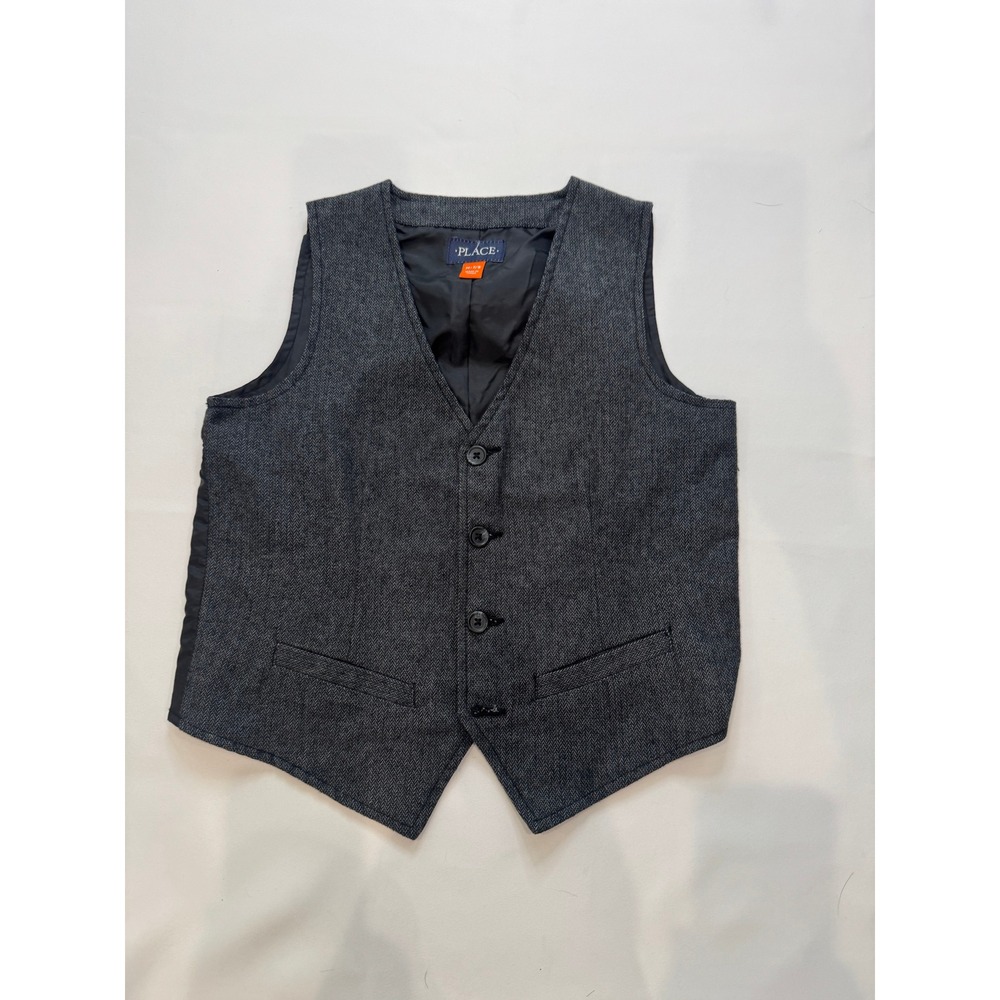 The Children's Place Vest Kids‎ M 7/8 Grey Excellent Herringbone Suit Waistcoat